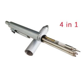 MROOFUL 4 in 1 Ballpoint Pen Metal Multicolor Black Blue Red Ink Ballpoint Pen 1 Automatic Pencil School Office Stationery Gifts (Silver)
