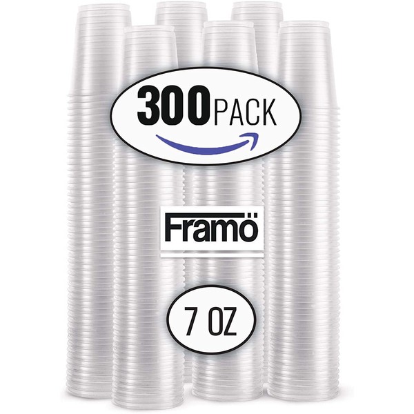 7 Oz Clear Disposable Plastic Cups by Framo, For Any Occasion, Ice Tea, Juice, Soda, and Coffee Glasses for Party, Picnic, BBQ, Travel, and Events (300, clear)