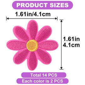 Hzopcw - 14 parches para planchar con flores, bonitos parches bordados de margaritas para sombreros, apliques para coser flores para ropa, chaquetas, jeans, sudaderas con capucha, camisas, paquetes de