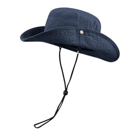 CLAPE Cotton Sun Hat Men Women UV Protection Boonie Hat with Chin Strap Foldable Fishing Hat Outdoor Safari Hat Wide Brim Hiking Hat Bush Hat, HJY6-Navy Blue