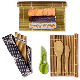 HOUSEVAG® Make Maki Kit Sushi 10 Pieces Bamboo sushi kit Sushi Maker for Japanese Food with Japanese Chopsticks Set Sushi Certificate Tribute Recipe And Video Tutorial
