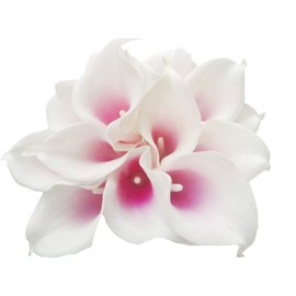 Latex Faux Flower Real Touch Artificial Calla Lily Flower Bouquet Wedding Party Home Garden Restaurant Decoration - Bunch of 10 (Pink Core)