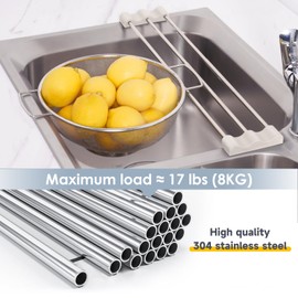 Tomorotec Adjustable Over-The-Sink Kitchen Rack for Dishcloths, Sponges, Bottles and Brushes - Heat-Resistant Stainless Steel with Slim, Expandable Design and Multifunctional Silicone Holder
