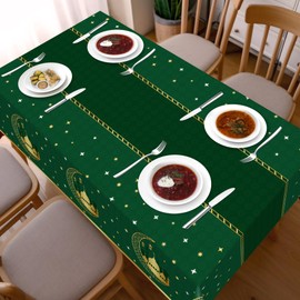 3 Pack Ramadan Mubarak Tablecloths for Eid Mubarak Decorations, 54" x 108" Plastic Disposable Happiness Ramadan Eid Al-fitr Party Table Covers for Rectangle Tables Ramadan Party Favors(Green)