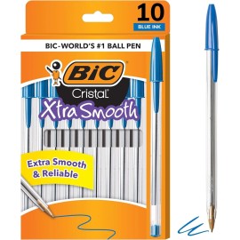 BIC Cristal Xtra Smooth Ballpoint Pen, Medium Point (1.0mm), Blue, 10-Count