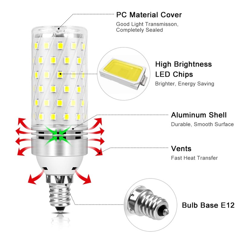 inShareplus E12 LED Bulbs, 12 Pack - Daylight 6000K, 16W