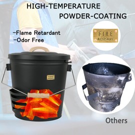 Annie Garden Ash Bucket with Lid and Shovel, Hand Broom and Stick, 5.2 Gallon Large Metal Ash Bucket for Fireplace Tools Set, Fire Pits, Wood Burning Stoves, Indoor and Outdoor, Camping, Grill, Black