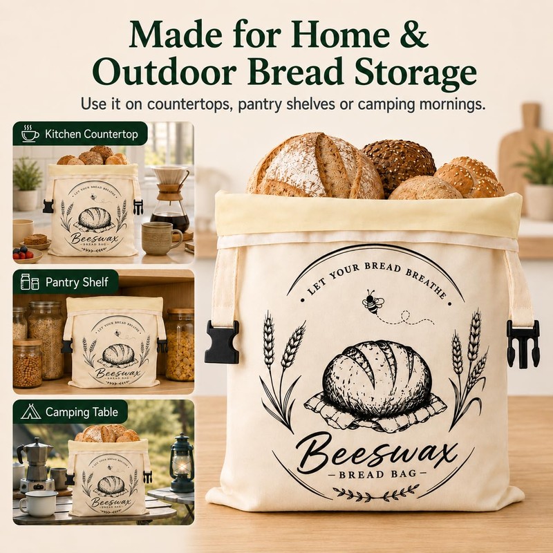 2 Pack Beeswax Bread Bags with Removable Liners