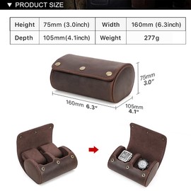 CONTACT'S FAMILY Watch Storage Box Genuine Leather 2 Slots Watch Protector Organizer for Jewelry Watches (Coffee)