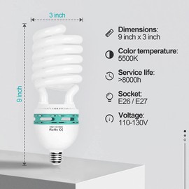 EMART Full Spectrum Light Bulb, 105W Spiral CFL 5500k Daylight for Softbox Lighting Kit, Replacement Lamp for Photography Photo Video Studio, Household Use, Portrait Shooting -2PACK