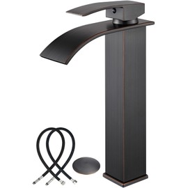 Midanya Vessel Sink Facuet Waterfall Tall Bathroom Faucets Vanity Single Handle 1 Hole Modern with Pop-up Drain and Supply Hoses,Oil Rubbed Bronze