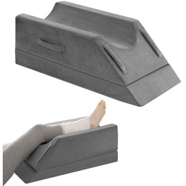 UBBCARE Leg Elevation Pillows for After Surgery, Memory Foam Leg Pillows for Sleeping and Swelling, 3-Height Adjustable Knee Pillow with Handles and Velvet Removable Cover (Grey)