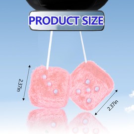 Wogomz 2PCS Fuzzy Dice for Car Rear View Mirror with Suction Cup, 2.37" Retro Plush Dice Auto Decoration for Mirror, Cute Classic Mirrors Dice, Universal Rearview Hanging Ornament (Light Pink)