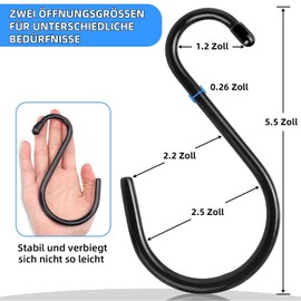 Antimbee Pack of 12 Heavy Duty S Hooks, 5.5 Inch Large S Hooks, S Hook Hangers with Rubber Coating, Black S-shaped Hooks for Hanging Plants, Bananas, Clothes, Bags, Towels, Kitchen