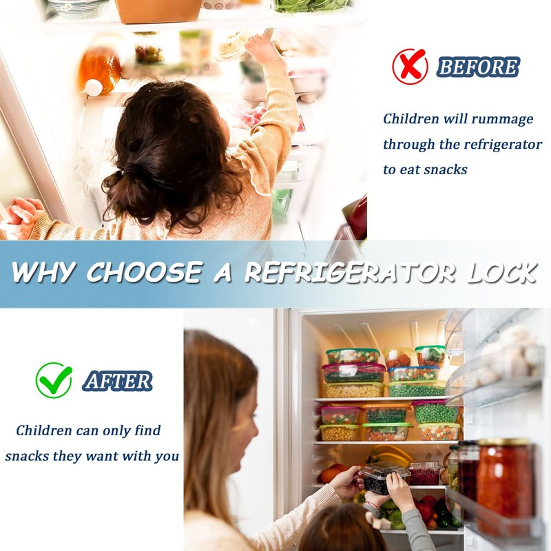 Refrigerator Door Lock, Set of 2 Refrigerator Locks with 4