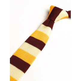 Elfeves Men's Yellow Brown Jacquard Silk Ties Vintage Knit Skinny Designed Designer Necktie For Wedding Business