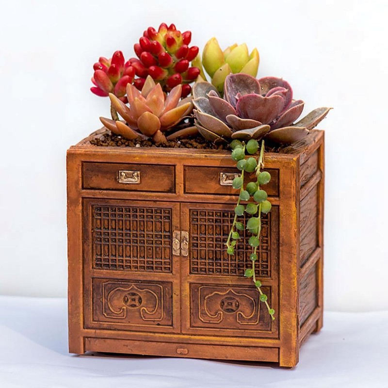 Retro Radio Flowerpot Resin Planter Decorative Vase for Home Office
