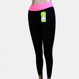 Sportswear Contrast Waist Pilates Yoga Jogging Workout Pants FREE Black-Cherry Pink