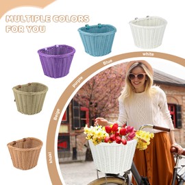 MEGHNA Woven Bike Basket Elegant Semicircle Large Basket for Unisex Adult Bike Handlebar Bike Basket for Women Men Teen, for Cycling Cruiser Bike Mountain Bike Folding Bike, Home Decoration (Blue)