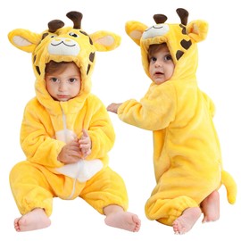 COOKY.D Newborn Flannel Baby Animal Hooded Romper Infant Boys Girls Bodysuit Toddler Outfits,Giraffe 18-24 Months