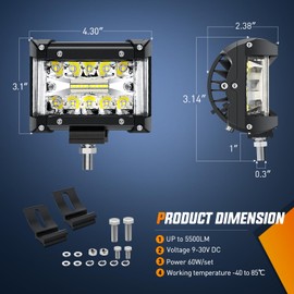 Nilight Side Shooter Light Bar 2 PCS 4.3 Inch Triple Row Spot Flood Combo for Off Road Fog Driving Work Lighting on Truck SUV ATV UTV