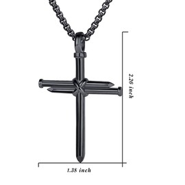 Rnivida Black Nail Cross Necklace for Men,Stainless Steel Cross Pendant Necklace Christian Baptism Confirmation Jewelry Gift for Men