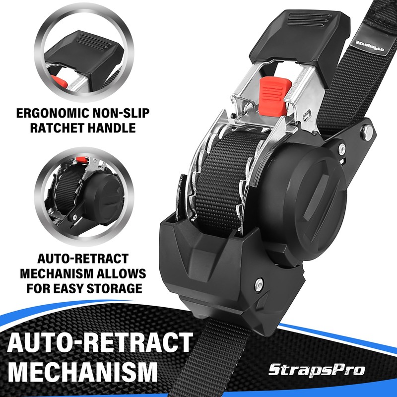 Retractable Ratchet Straps, 1763lb Break Strength Heavy Duty Auto Self
