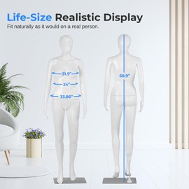 SereneLife Female Full Body Mannequin – 68.9" Adjustable Dress Form with 360° Rotating Head, Realistic Face, Detachable Limbs, No-Tool Assembly, Durable PP Build with Metal Base for Clothing Display