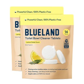 BLUELAND Toilet Bowl Cleaner Tablets, 2-Pack, 28 Count, Lemon Cedar, Plastic-Free, No Harsh Chemicals, Plant-Based