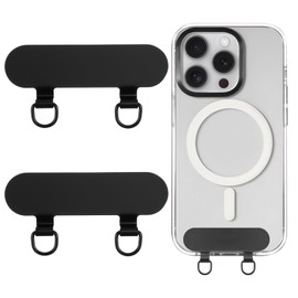 Nogeqi 2 Pcs 2 Way Phone Lanyard Tab Metal Phone Tether Tab Double Buckle Hole Ring Cell Lanyard Patch Tab No Adhesive Cell Phones Strap Replacement Part Black