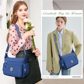 KTUEOV Women's Shoulder Bag, Many Compartments, Waterproof Nylon Handbag, Women's Medium Lightweight Shoulder Bag & Casual Crossbody Bag, Women's with Wide Strap, Large Messenger Bag for Shopping,