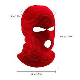 Tabanzhe Men's Balaclava - Winter Knit Head Cover for Outdoor Activities, 3-Hole Full Face Mask Windproof and Warm Cycling Hat for Men Women Skiing Cycling and More（Red）