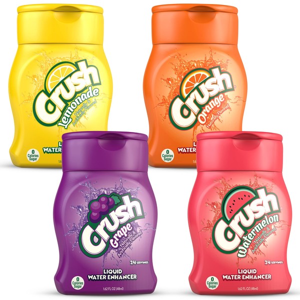 Crush, Summer Variety, Liquid Water Enhancer – New, Better Taste! (4 Bottles, Makes 96 Flavored Water Drinks) – Sugar Free, Zero Calorie