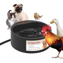 Billionchains Dog Heated Water Bowl for Outdoor No Freeze Water Bowl with Chew Resistant Cord, 2.2L, Black