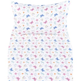 J-pinno Butterfly Rainbow 100% Percale Cotton 3 Pieces Crib Sheet Set for Toddler Boys Girls, Flat Sheet Fitted Sheet and Pillowcase, Cozy Breathable Unisex Nursery School Cartoon Bedding Set