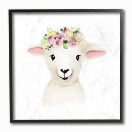 The Kids Room by Stupell Cute Cartoon Baby Lamb Sheep Flower Crown Farm Animal Painting Black Framed Wall Art, 12 x 12, Multi-Color