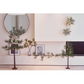 LITBLOOM Christmas Pine Garland with Lights 6FT Battery Operated and USB Powered, Lighted Garland with Timer 36 LED Lights for Fireplace, Mantle, Table Christmas Decoration