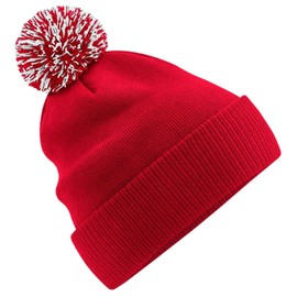 Beechfield - Recycled Snowstar Beanie - Stylish Ribbed Cuff - Classic Red/White