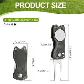 PATIKIL Golf Divot Repair Tool, 2 Pack Foldable Metal Golf Green Divot Tool with Magnetic Ball Marker & Stainless Steel Fork for Golfer, Black/Grey
