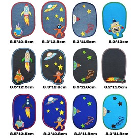 DEVENTORZ Patches, Set of 12, Star Balls, Applique, Iron, Large Size, Denim Patch, DIY Denim Cloth, Embroidery, Patch, Knee & Elbow Repair, Washable, Spaceship, Kids, Boys, Girls, DIY Clothes