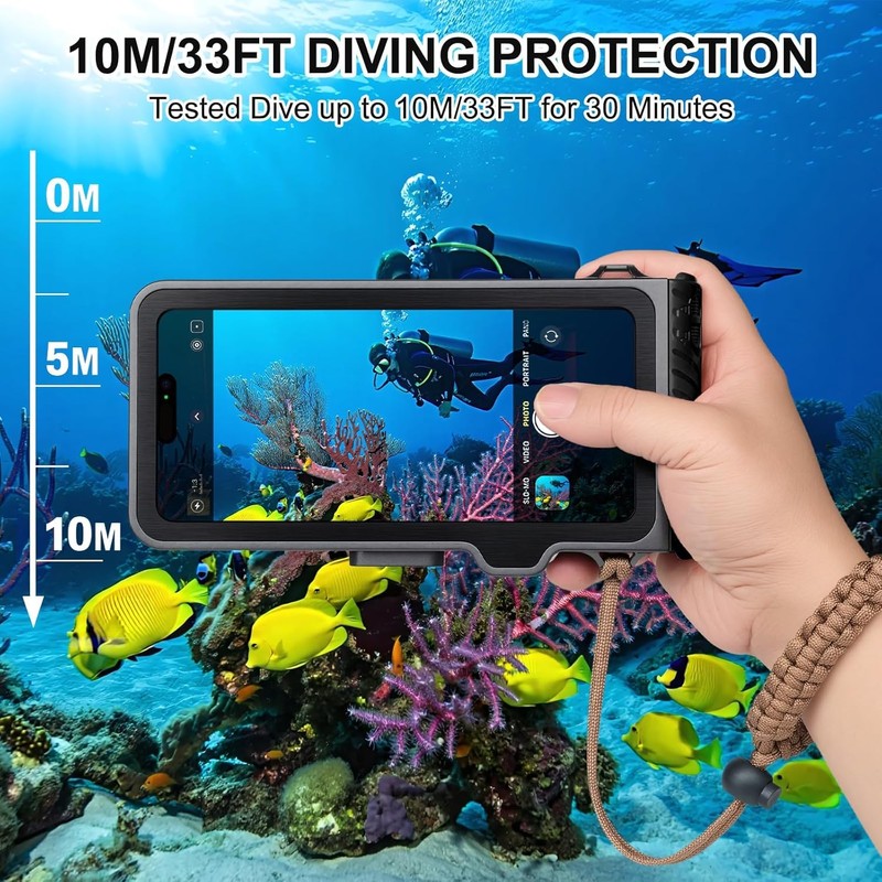 Craena Funda Protectora Profesional Subacuática para Teléfono, Carcasa Impermeable (Gris+Negro)