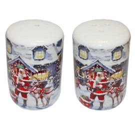 Christmas Salt and Pepper Pots Gift Boxed Fine China Tableware (Santa Workshop 7665)