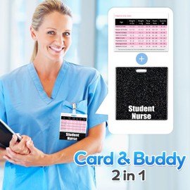 Plifal Student Nurse Badge Buddy with Pediatric Vital Signs Badge Card - Peds Nursing Essentials Accessories for Graduation Work, Black Horizontal Growth Training Weight Check Flash Card Cheat Sheet