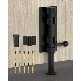 Door Lock Bolt Gate Latch, 6" Heavy Duty Slide Bolt Gate Drop Rod Hardware Ground Latch for Wooden Fence Yard Shed Barn Basement(Black - 1pc)