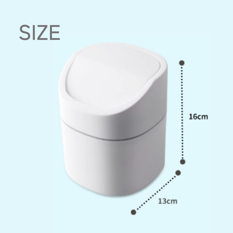 DIZLAS Tabletop Rotating Mini Trash Can with Lid, Small, White