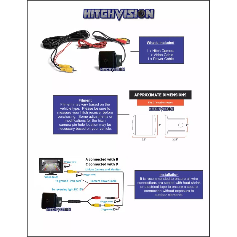 HitchVision Hitch Backup Camera White Hummer Truck Jeep Wrangler Ford
