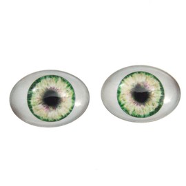 Green Doll Oval Glass Eyes Fantasy Taxidermy Art Doll Making or Jewelry Crafts Set of 2 (18mm x 25mm)