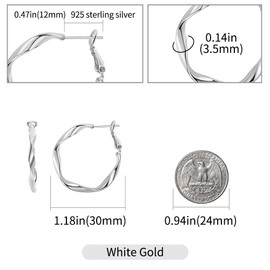 Surrounded Forest Rose Gold Plated Yellow Gold Plated White Gold Plated Hoop Earrings Lightweight Hoop Earrings for Women and Girls Bow Earrings 1 in 2 Inches, White Gold, No Gemstone