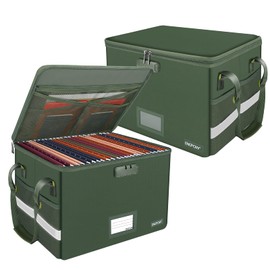 ENGPOW File Box with Lock, Fireproof Document Box with Pockets, Collapsible File Organizer Filing Storage Cabinet with Handle, Portable Home Office Safe for Hanging Letter/Legal Folders,Green,2 Pack