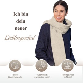 yanopurna Unisex Cashmere Scarf - Hand Woven Stole Made of 100% Cashmere Wool - Warm Wrap Scarf, Neck Gaiter, Head Wrap Cashmere Scarf for Men and Women - Made in Nepal, White Grey Herringbone